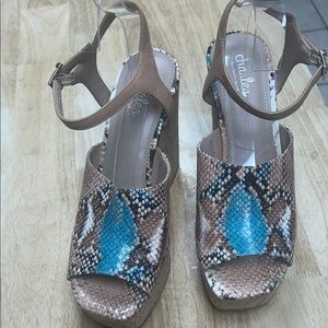 Charles by Charles David Brown and Blue Wedge Sandals